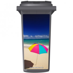 Bright Umbrella On A Beach Wheelie Bin Sticker Panel